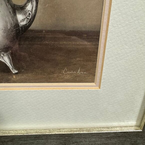 Silver/gold frame with floral artwork Artist Cristin Areia, 12.5" x 12.5" - Picture 3 of 4